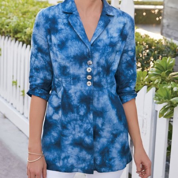 Soft Surroundings Tie Dye Linen Hourglass Silhouette Jacket Coat Pockets - Picture 2 of 6